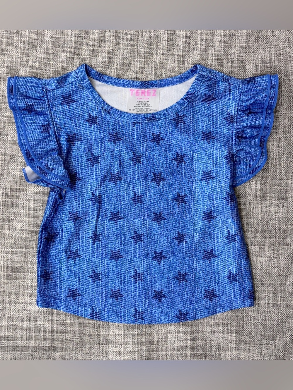 Terez size 6 Blue Star Flutter-Sleeve Tee EUC